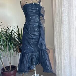 TD4 by Electra Women’s Small Dress Black Strapless Tulle Party Pearl Ruffle